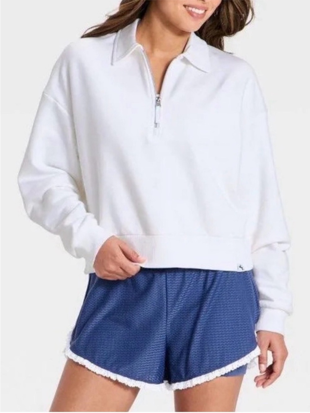 JoyLab White Crewneck Sweater with Blue Star Appliqués - Picture 2 of 6